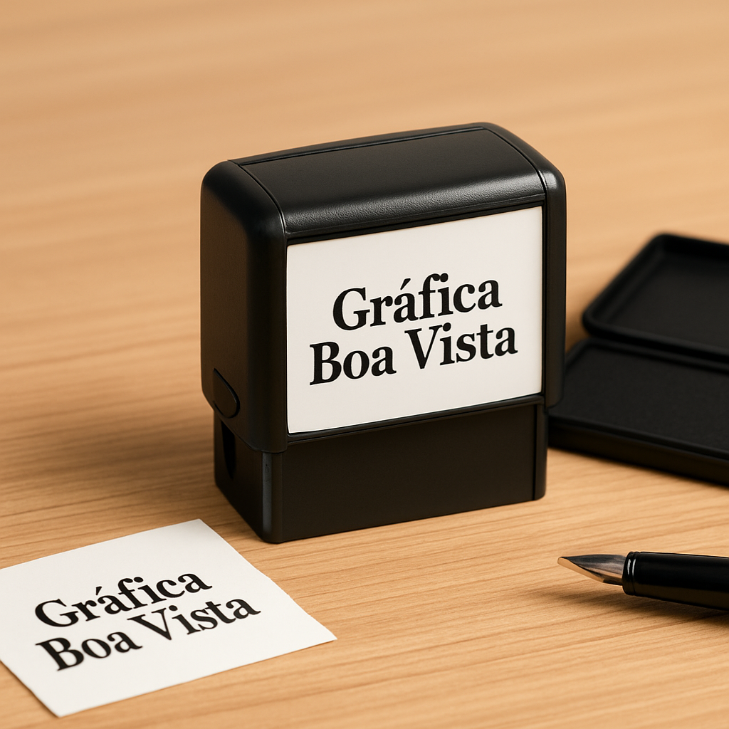 Carimbos personalizados em uma gráfica de Curitiba, com foco em produção profissional e acabamento comercial