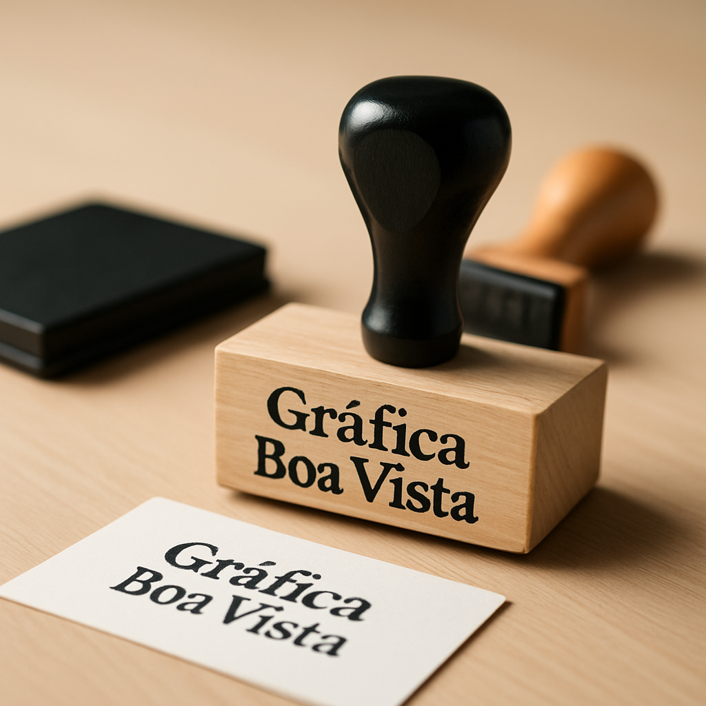 Carimbos personalizados em uma gráfica de Curitiba, com foco em produção profissional e acabamento comercial