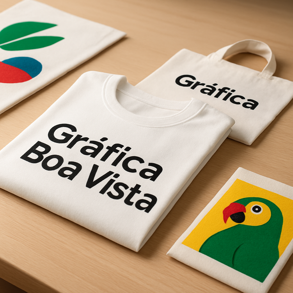 Amostra de DTF têxtil com impressões coloridas em uma gráfica profissional em Curitiba