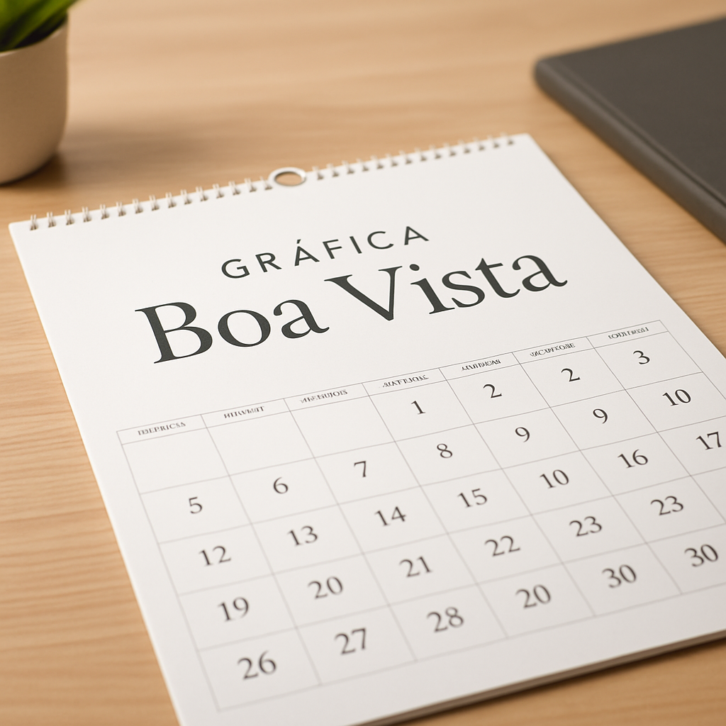 Calendários personalizados impressos em Curitiba pela Gráfica Boa Vista, em formatos de mesa e parede