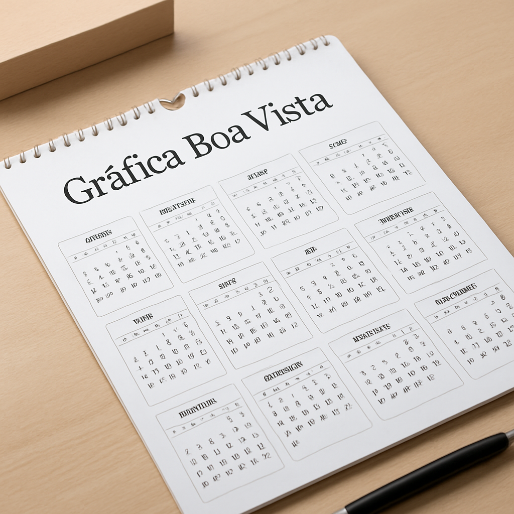 Calendários personalizados impressos em Curitiba pela Gráfica Boa Vista, em formatos de mesa e parede