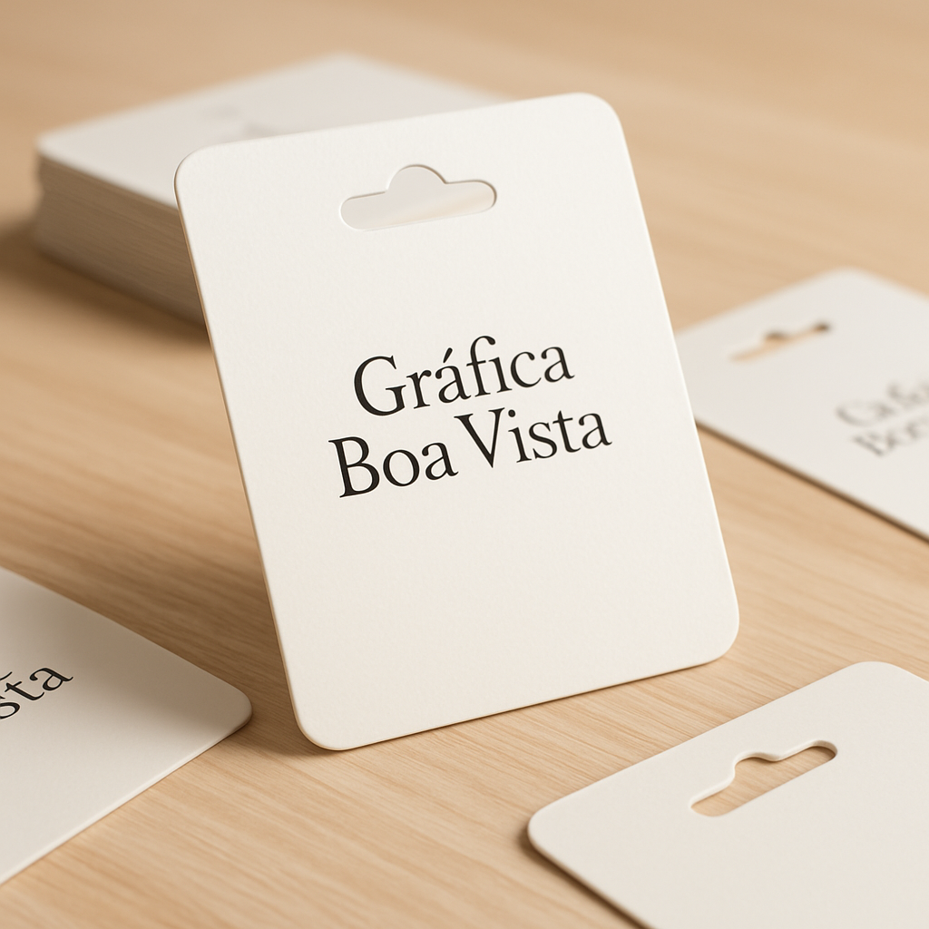 Cartelas para bijuteria em diferentes tamanhos com acabamento fosco, produzidas pela Gráfica Boa Vista em Curitiba