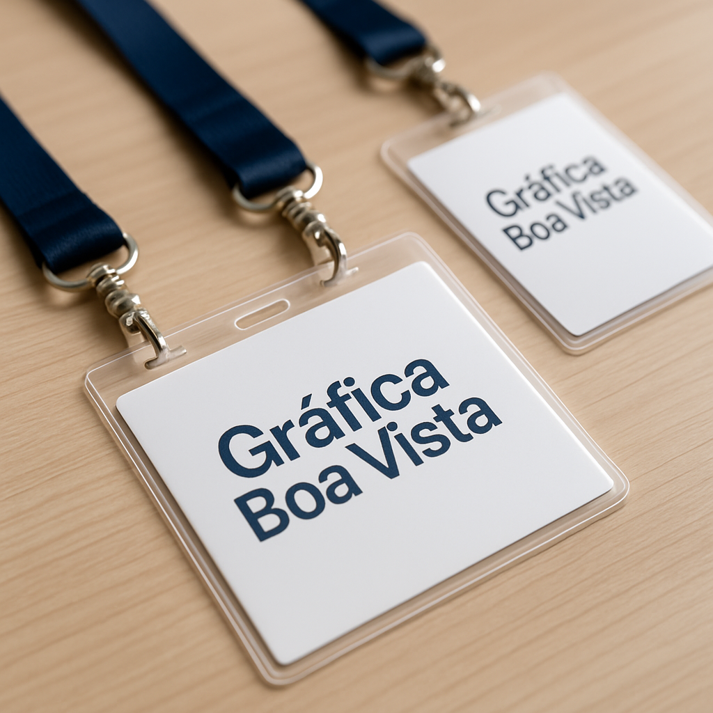 Crachás personalizados em uma gráfica de Curitiba, com acabamento profissional e aparência limpa