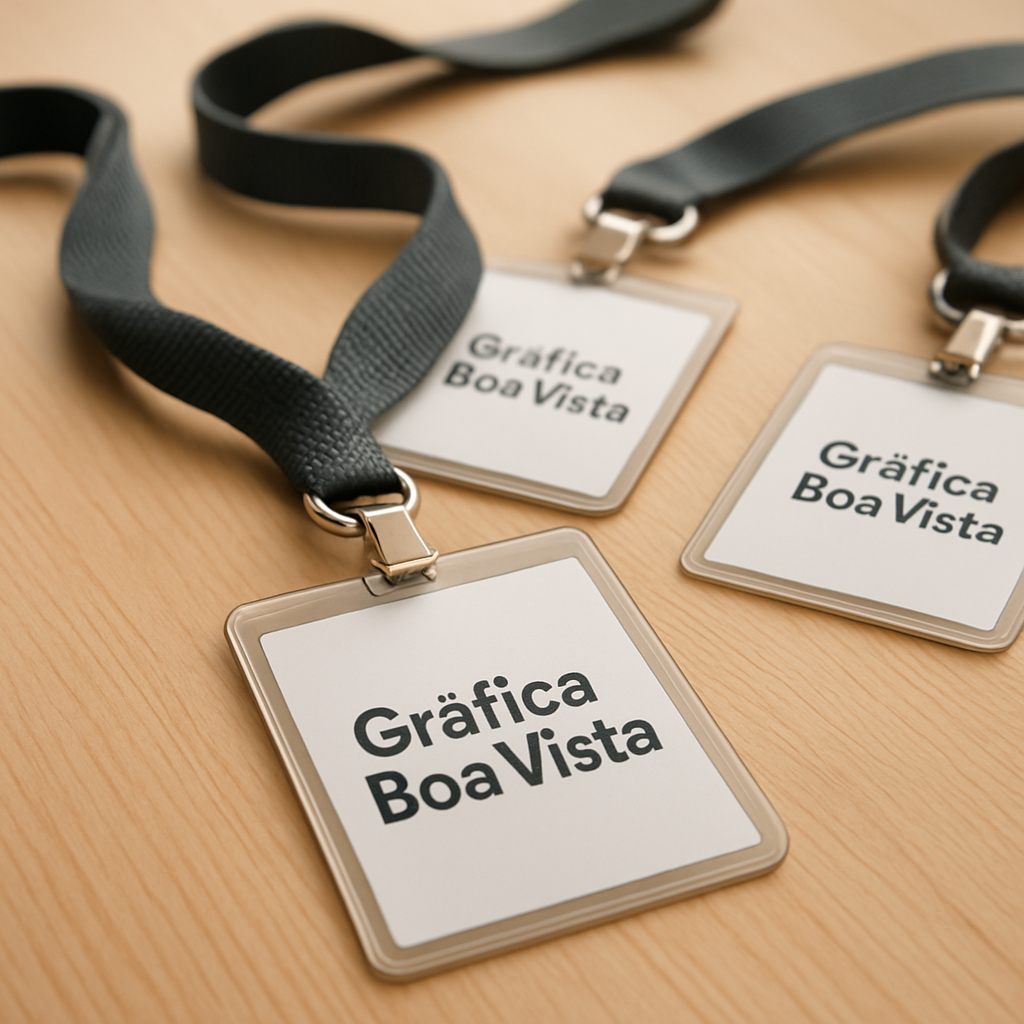 Crachás personalizados em uma gráfica de Curitiba, com acabamento profissional e aparência limpa