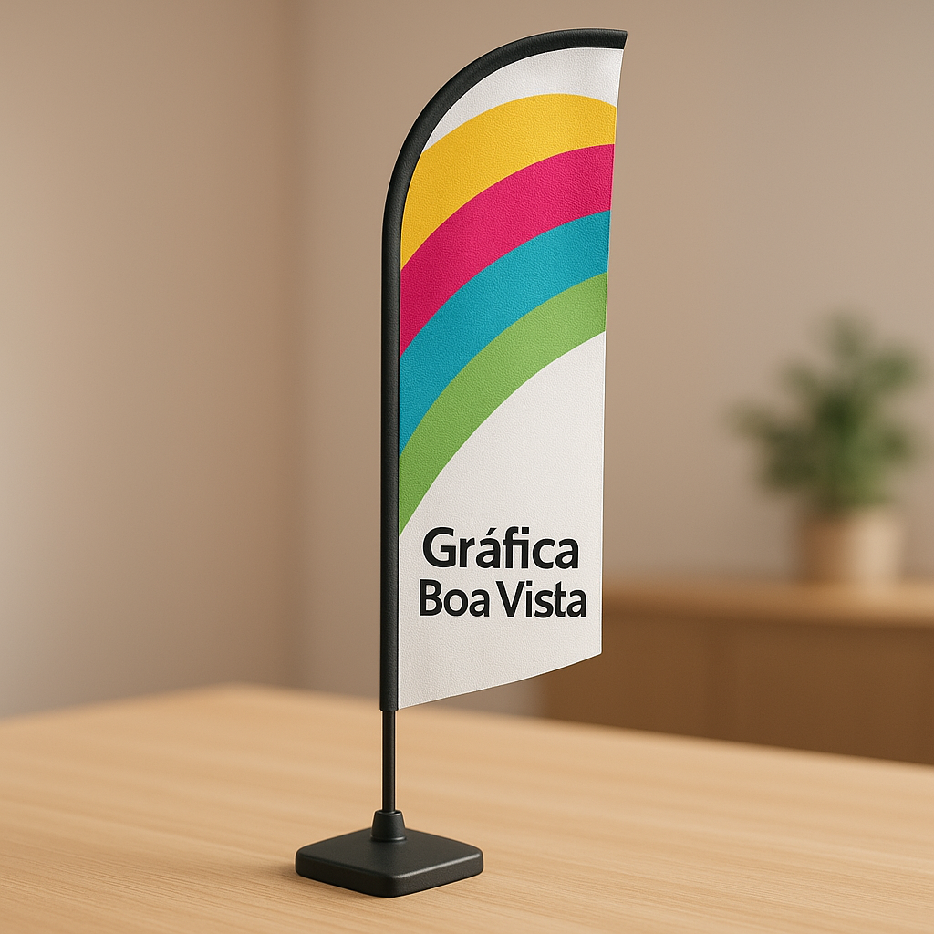 Windbanner em produção na Gráfica Boa Vista em Curitiba, com visual profissional e acabamento de impressão