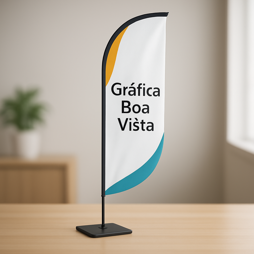 Windbanner em produção na Gráfica Boa Vista em Curitiba, com visual profissional e acabamento de impressão