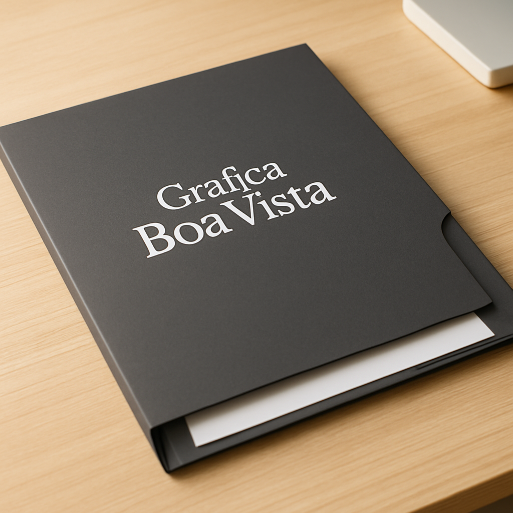 Pasta personalizada impressa em Curitiba com acabamento profissional e documentos internos