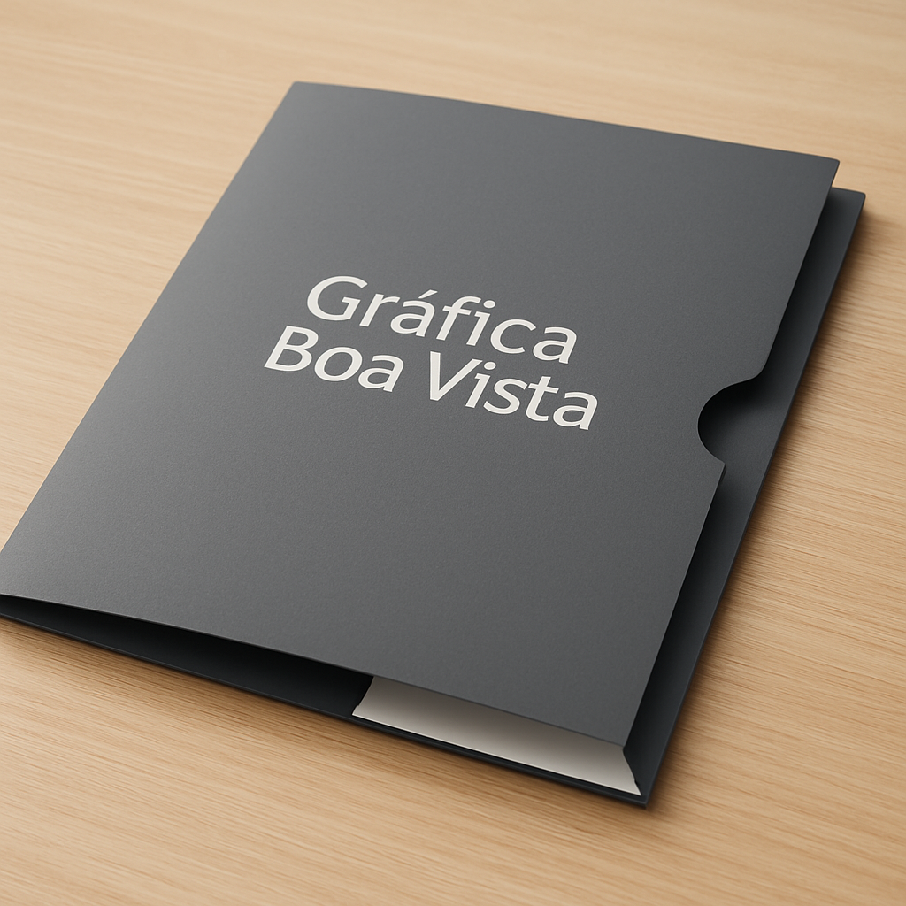 Pasta personalizada impressa em Curitiba com acabamento profissional e documentos internos