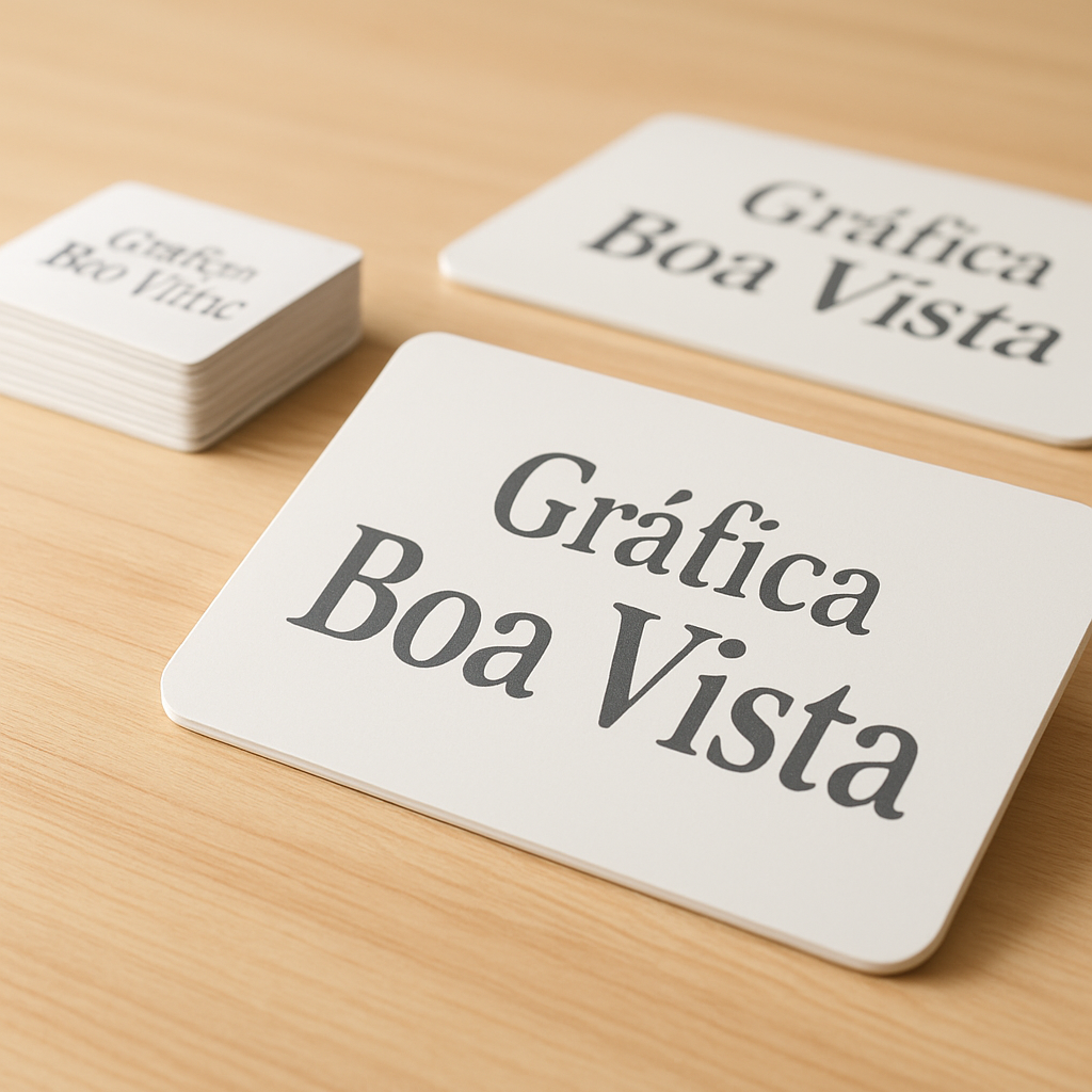 Placas PVC e PS produzidas em gráfica em Curitiba sobre bancada profissional