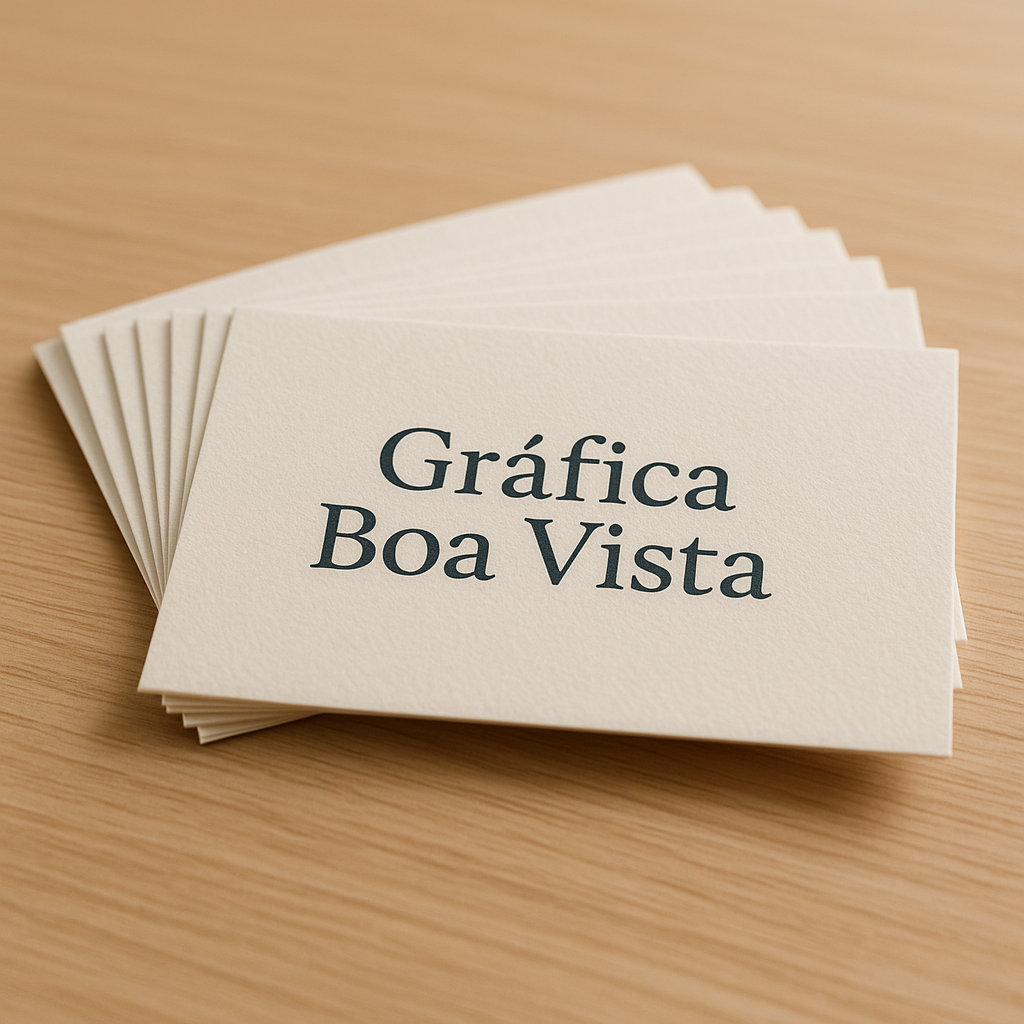 Cartões de visita impressos em uma gráfica, com acabamento premium e visual profissional