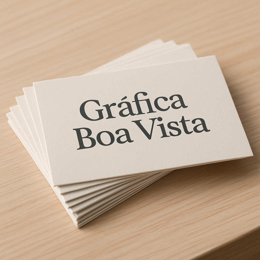 Cartões de visita impressos em uma gráfica, com acabamento premium e visual profissional