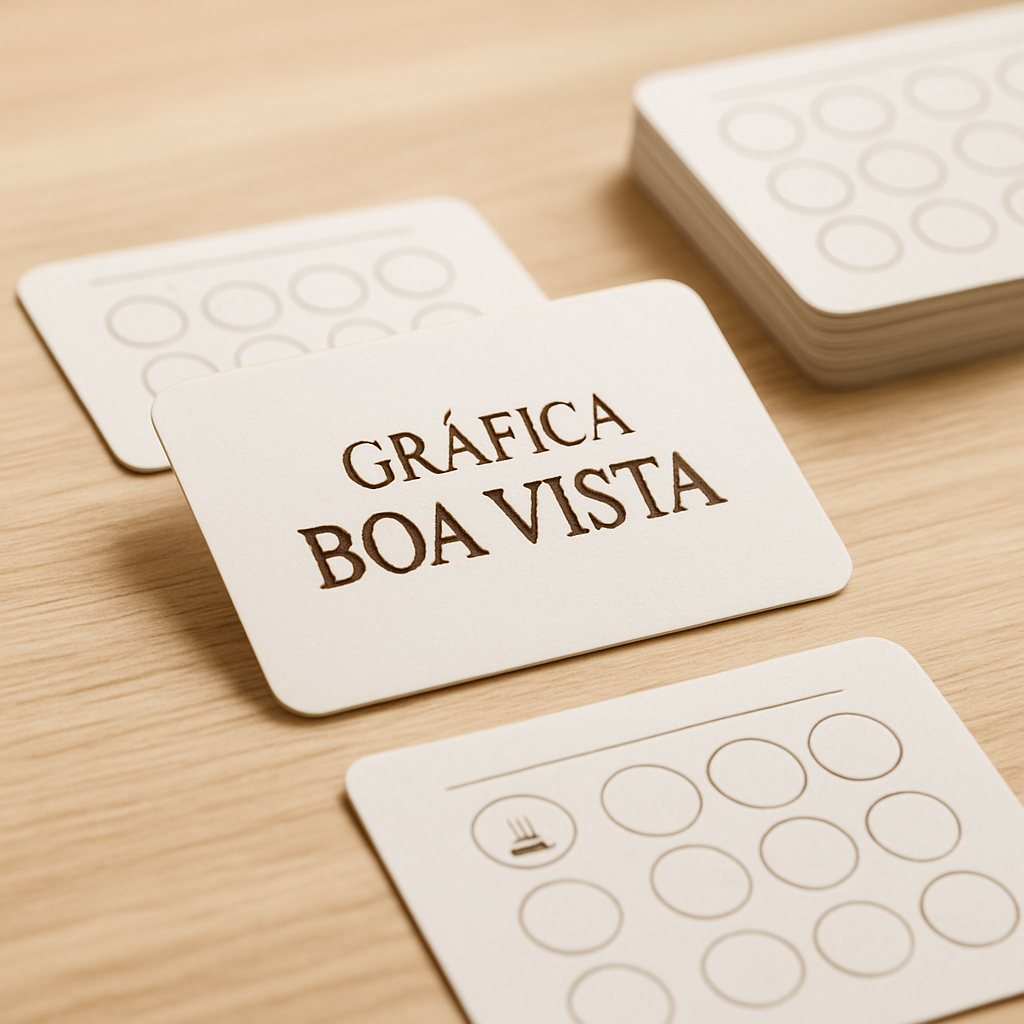 Cartões fidelidade impressos em uma gráfica em Curitiba, com acabamento profissional e visual limpo