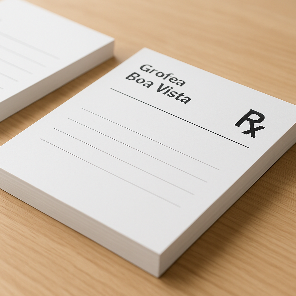 Receituário personalizado impresso em gráfica de Curitiba, com acabamento profissional e papel offset