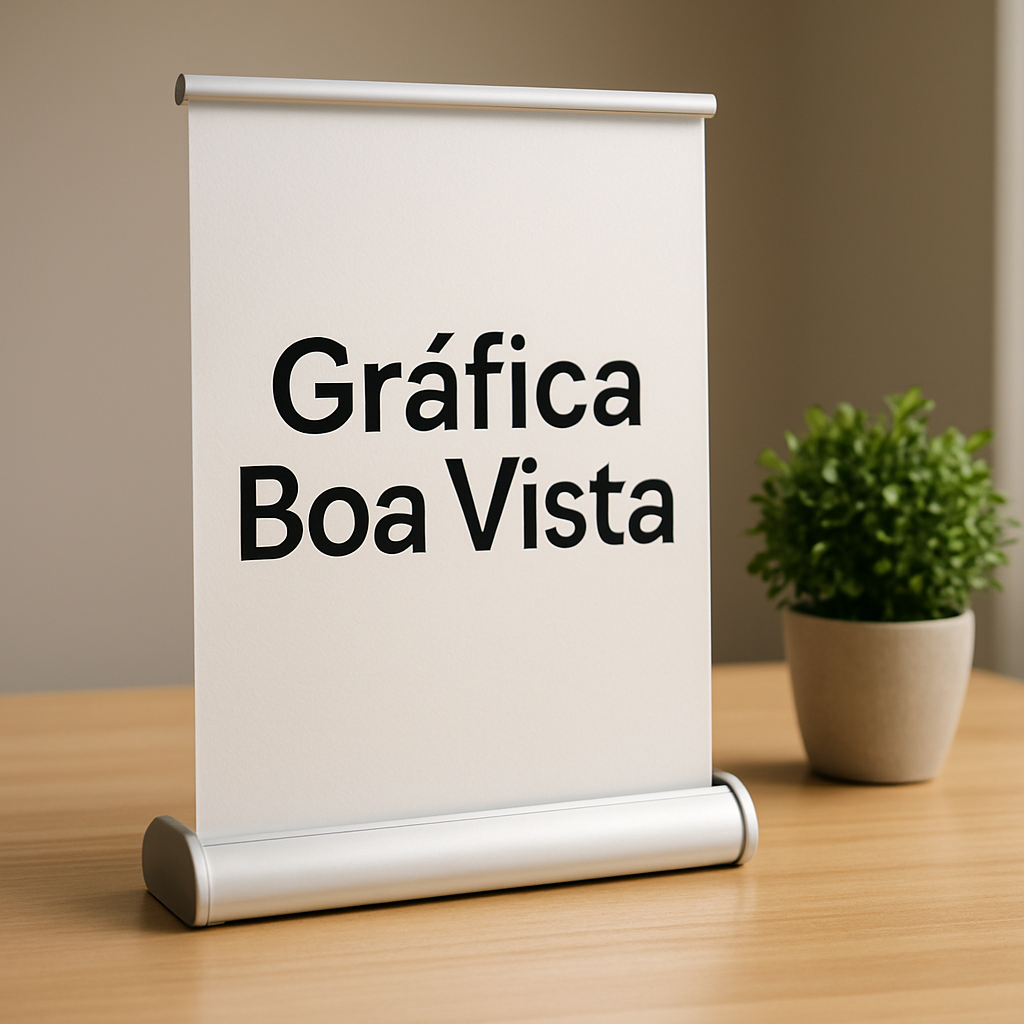Banner roll up em uma clínica moderna, com visual profissional e ambiente de recepção limpo