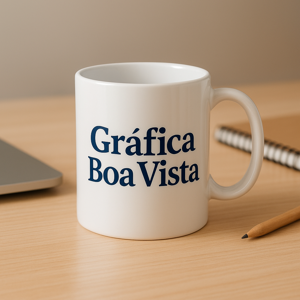 Caneca personalizada em ambiente de clínica ou consultório, com visual profissional e limpo