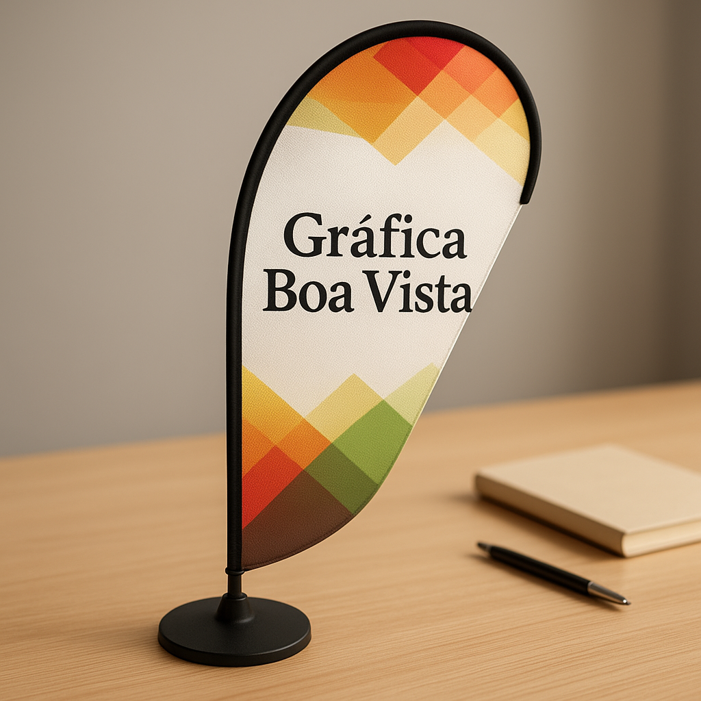 Windbanner em clínica moderna em Curitiba, usado na entrada para destacar serviços e orientar pacientes