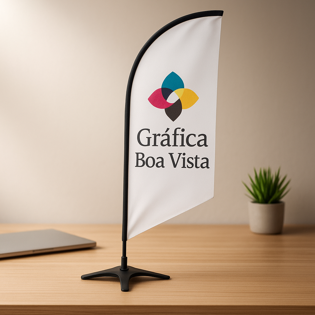 Windbanner para clínicas e consultórios instalado na fachada de uma clínica moderna