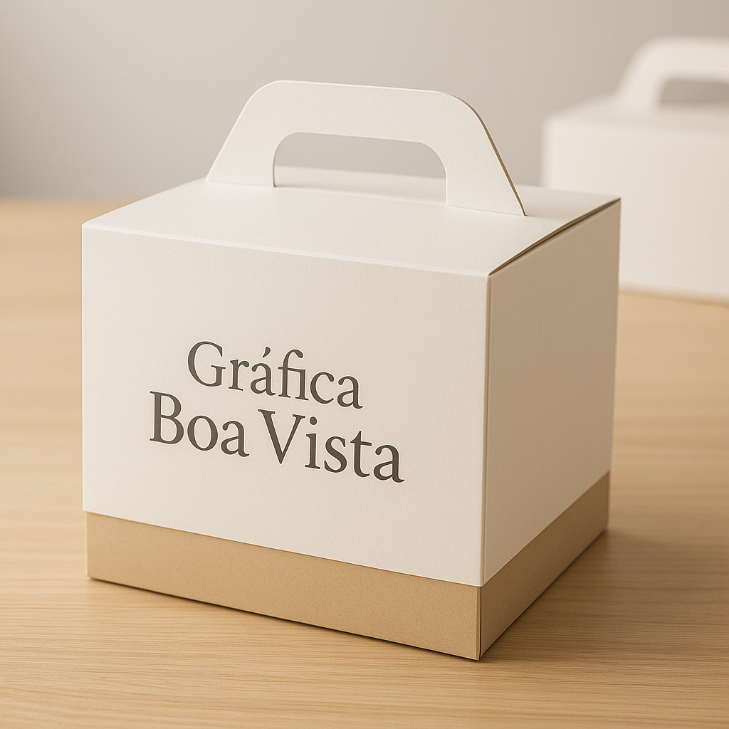 Caixas para bolo personalizadas em uma gráfica de Curitiba, com amostras de embalagens prontas para compra