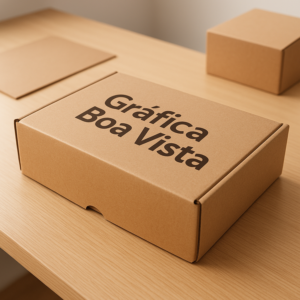 Caixas para delivery personalizadas em Curitiba sobre uma mesa, com acabamento profissional e foco em embalagem de marca