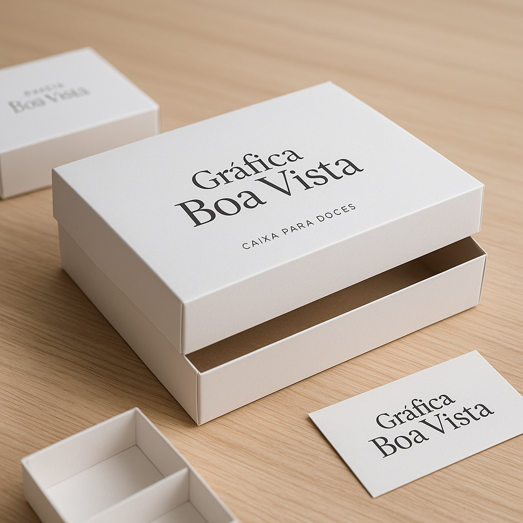 Caixa para doces personalizada em recepção de clínica com visual elegante e profissional