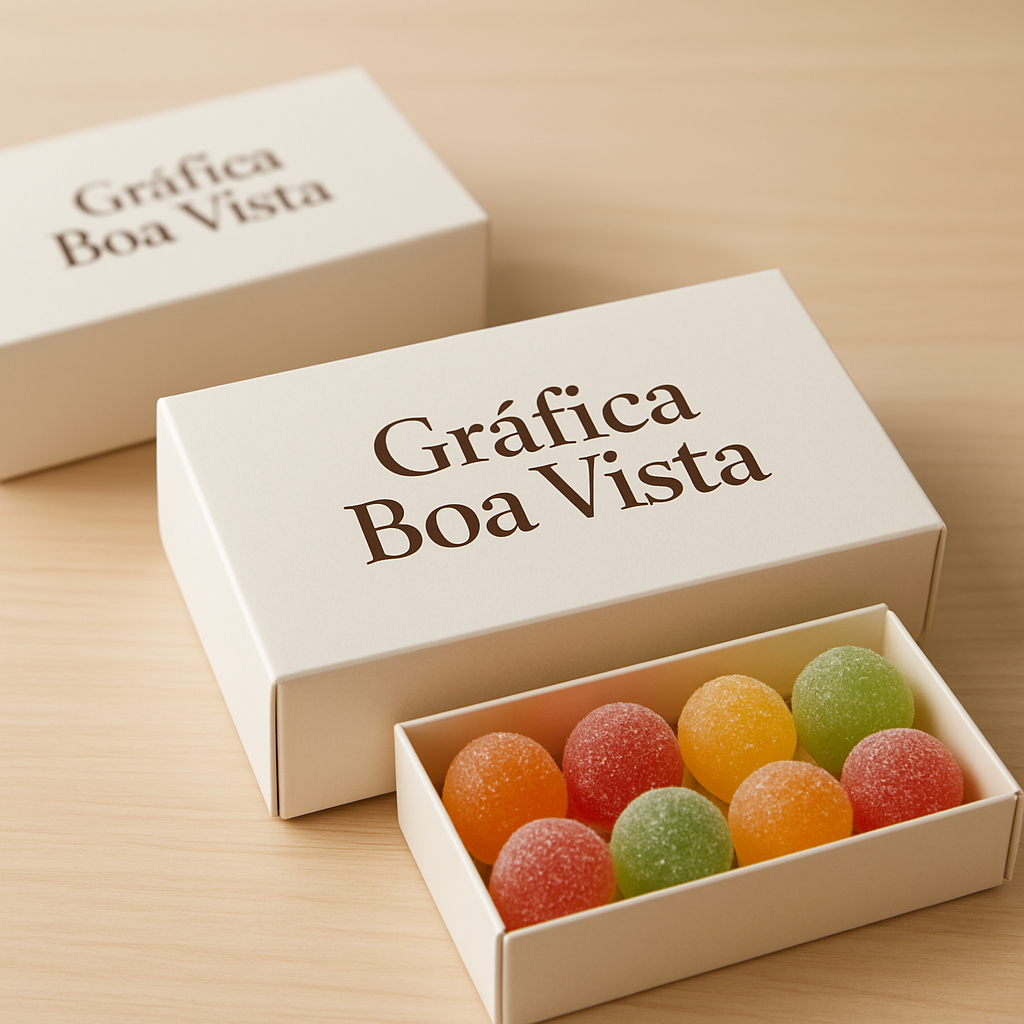 Caixa para doces personalizada em recepção de clínica com visual elegante e profissional