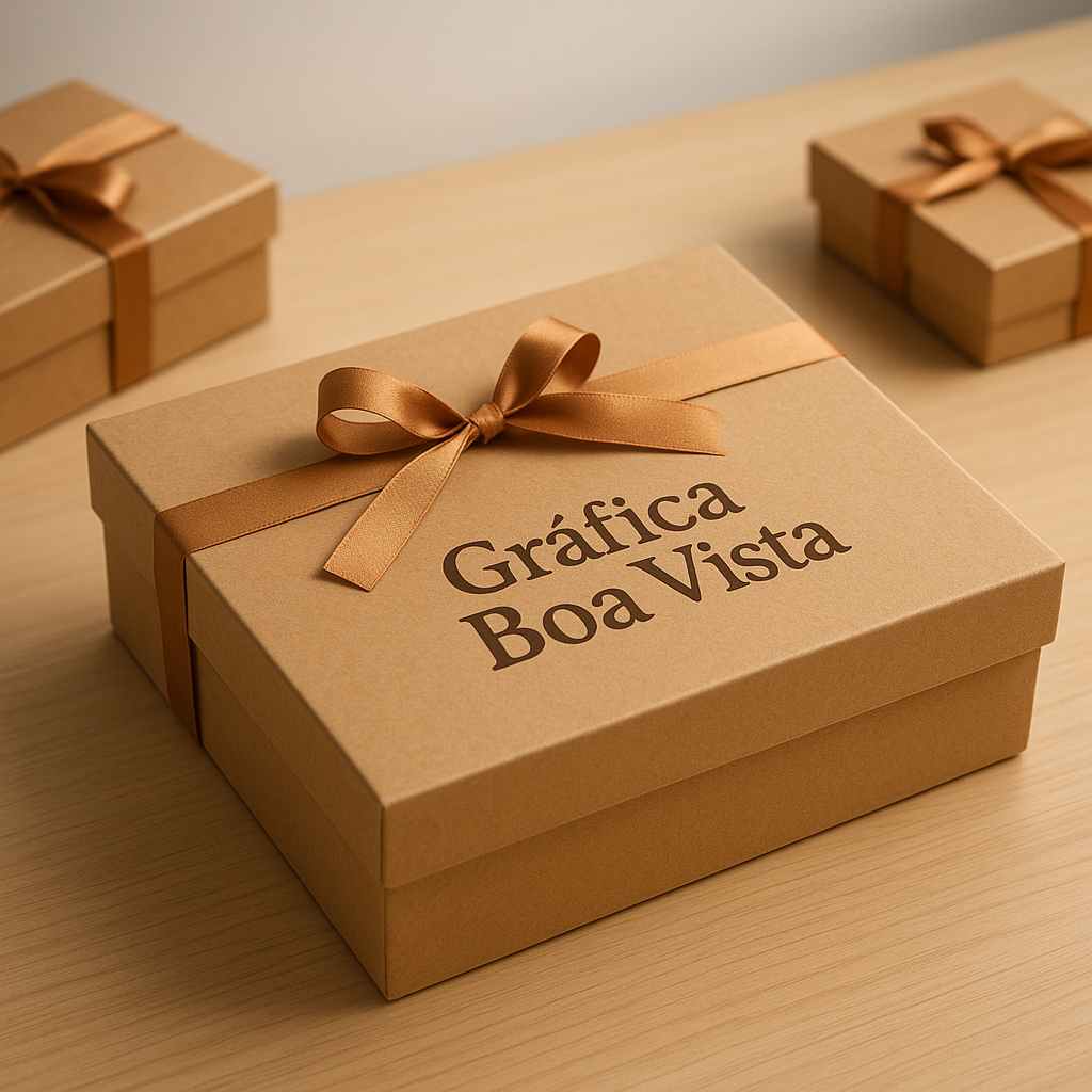 Caixas para presente personalizadas para clínicas e consultórios em uma gráfica, com acabamento elegante e visual profissional