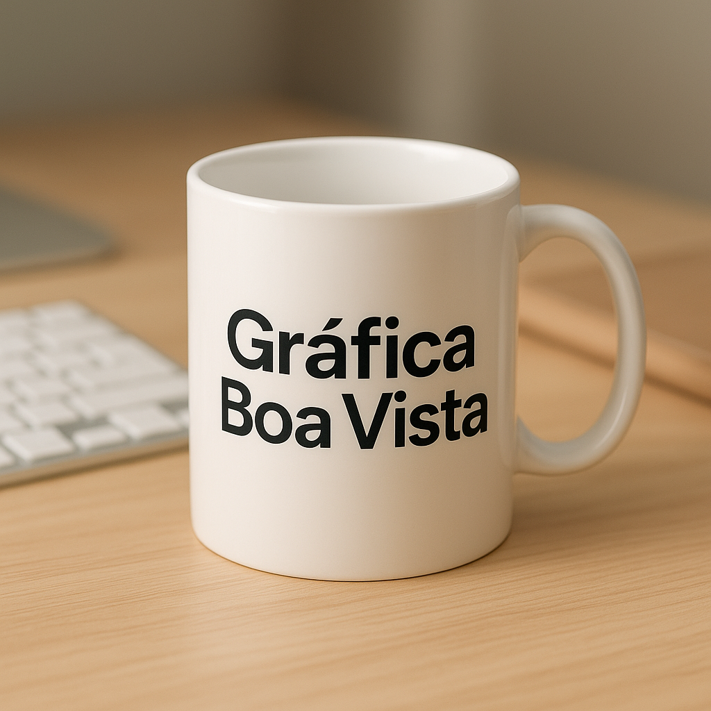 Caneca personalizada em estúdio, com fundo neutro e iluminação suave