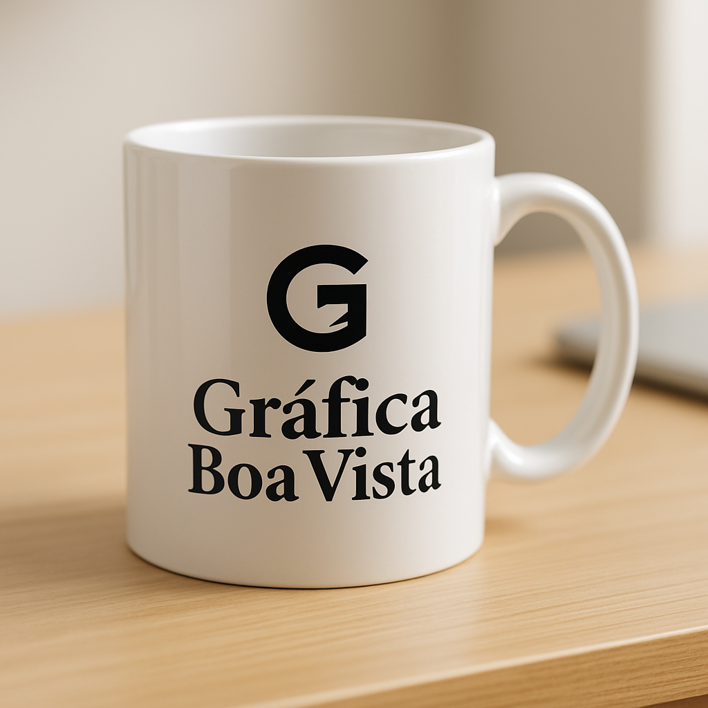 Caneca personalizada em estúdio, com fundo neutro e iluminação suave