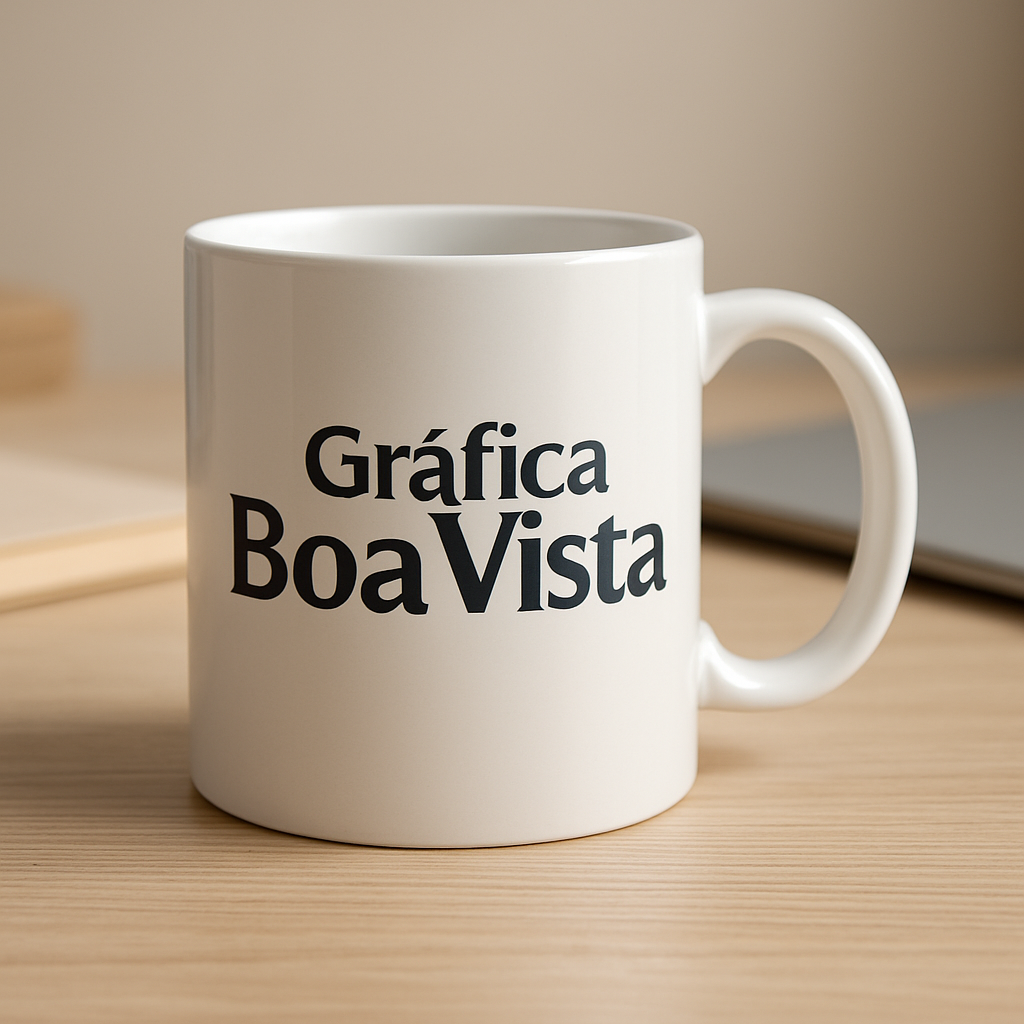 Caneca personalizada em estúdio, com fundo neutro e iluminação suave