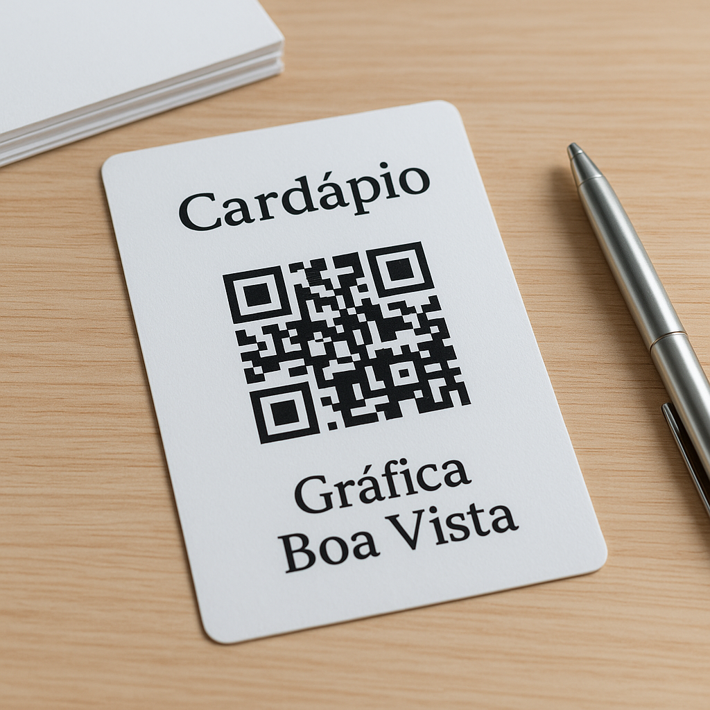 Cardápio com QR Code impresso sobre mesa de restaurante em Curitiba, com visual profissional e moderno