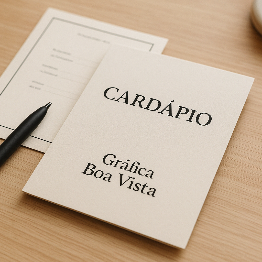 Cardápio para bar em mesa de madeira com acabamento premium e iluminação aconchegante