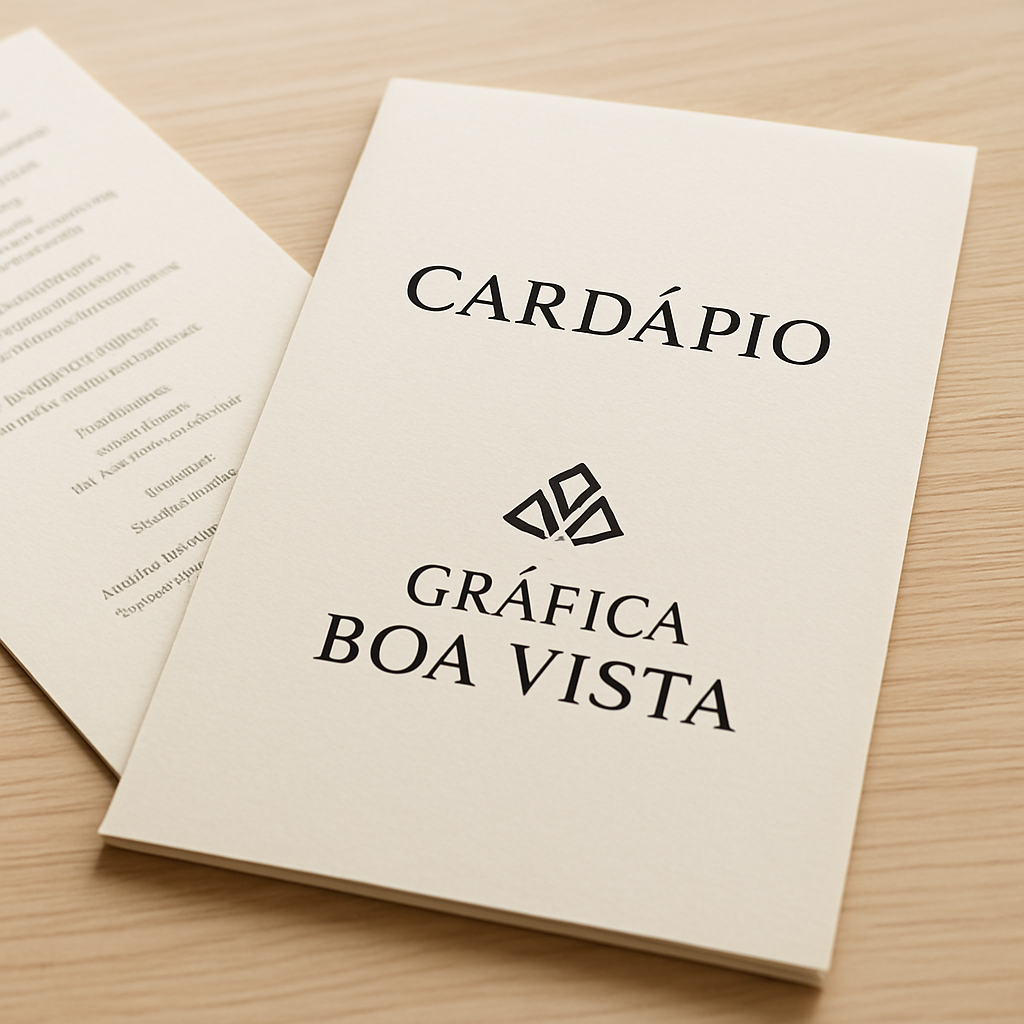 Cardápio para bar impresso sobre mesa de bar moderno e bem iluminado