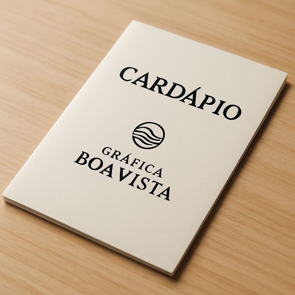 Cardápio para bar impresso sobre mesa de bar moderno e bem iluminado