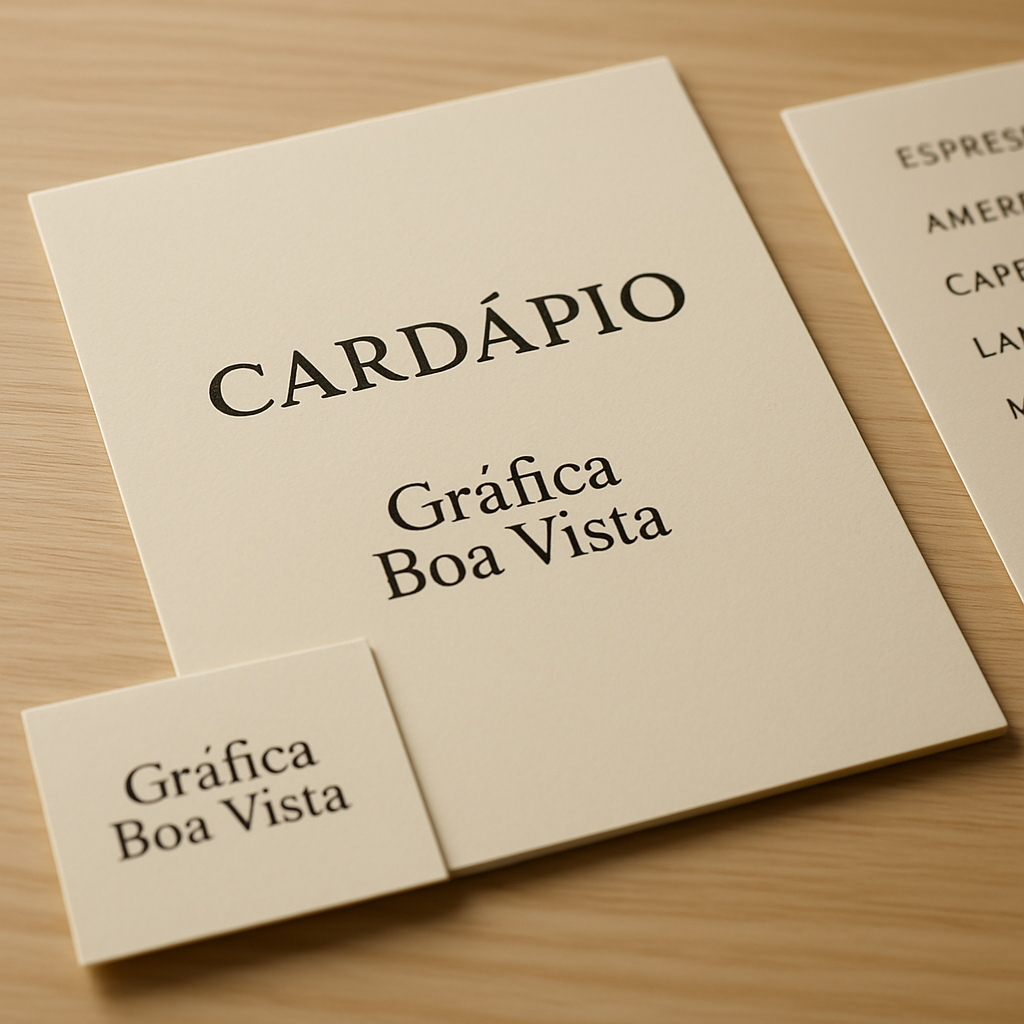 Cardápio impresso para cafeteria em uma mesa de café com visual profissional