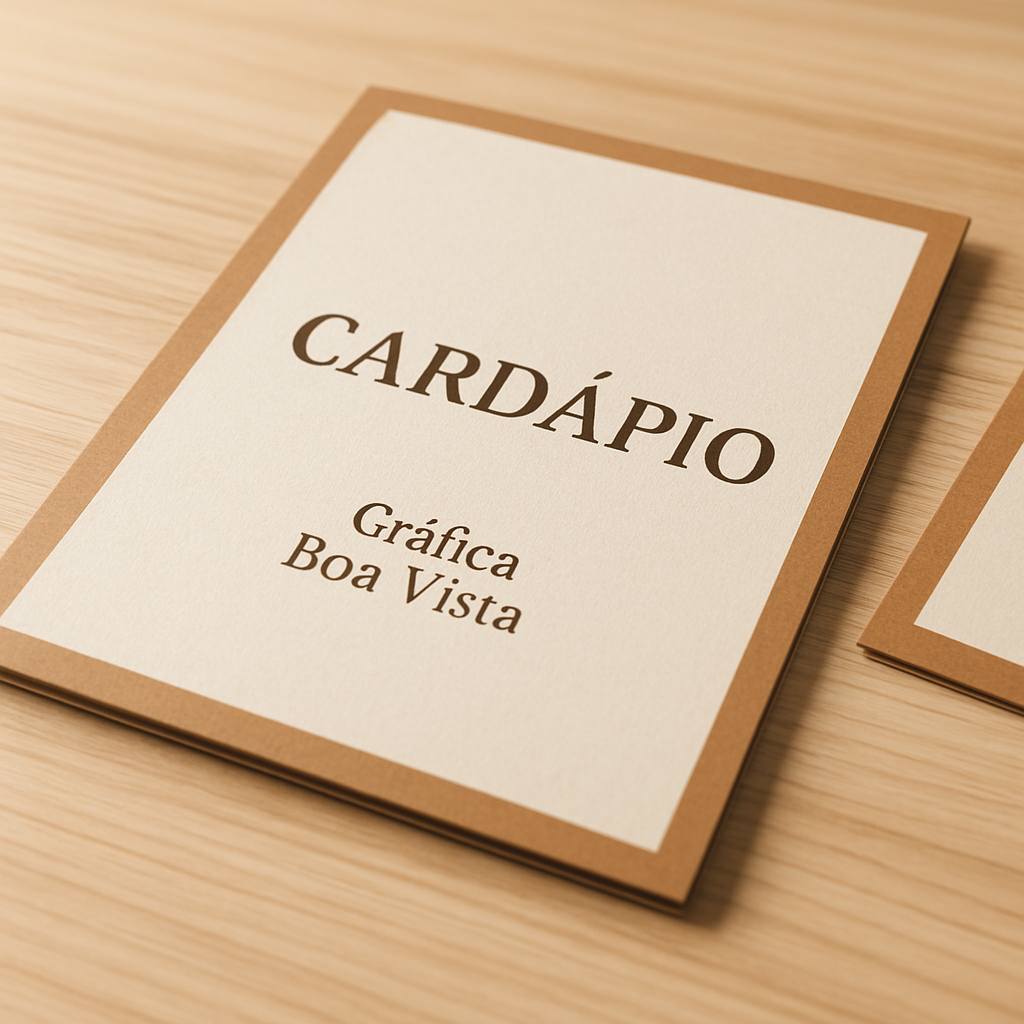 Cardápio para cafeteria personalizado em uma mesa de cafeteria, com visual profissional e acabamento impresso