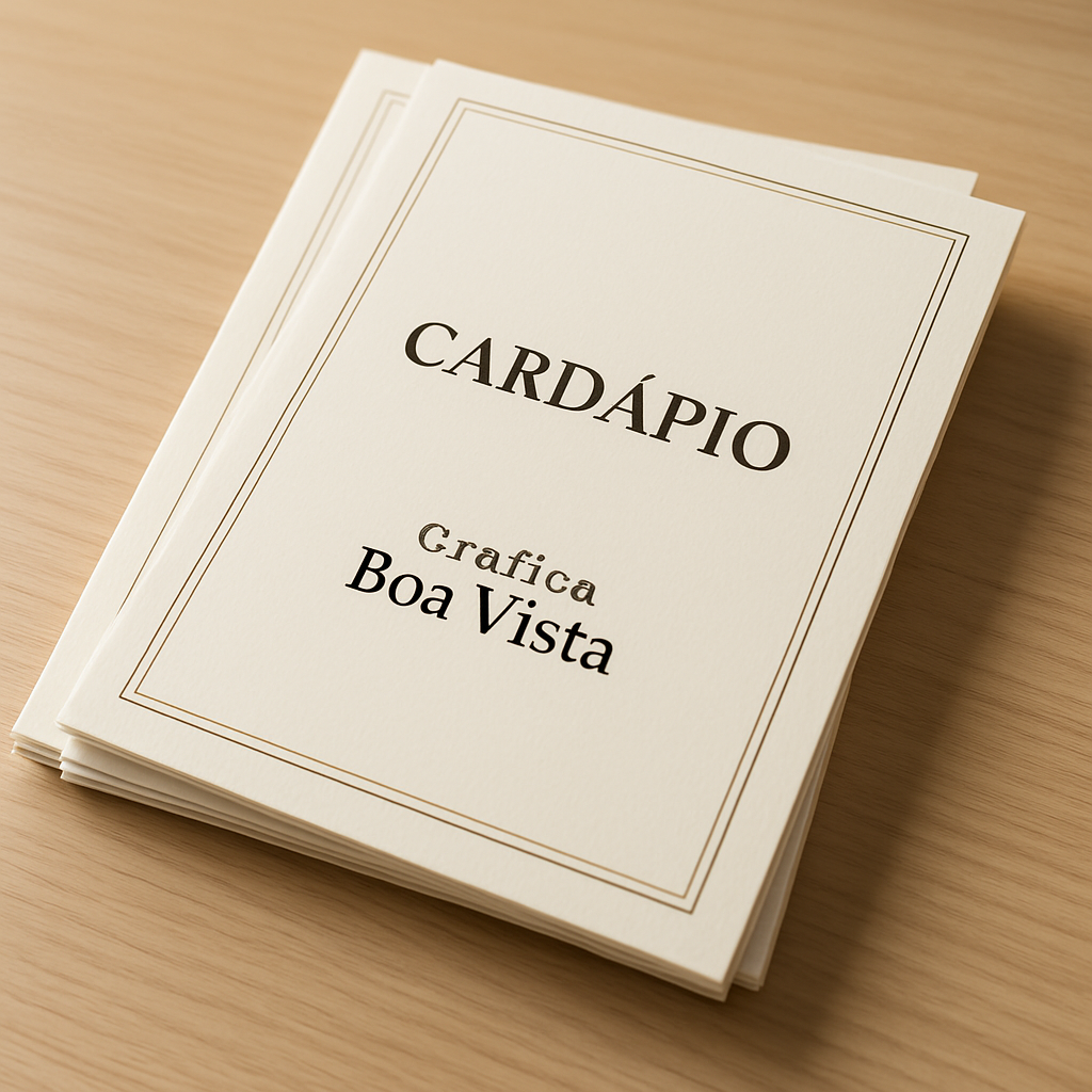 Cardápio para restaurante personalizado sobre mesa de madeira em ambiente de restaurante moderno
