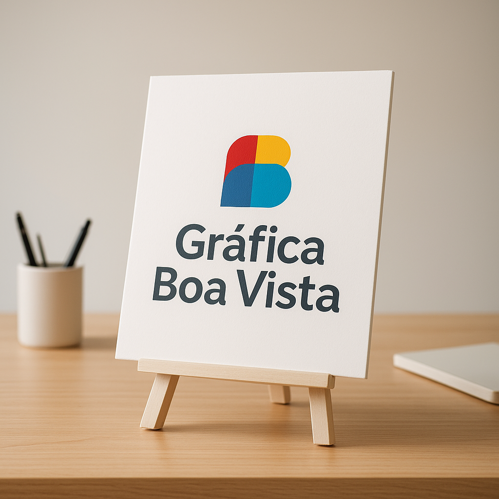 Cavalete de comunicação visual em frente a uma loja, com aparência profissional e uso comercial