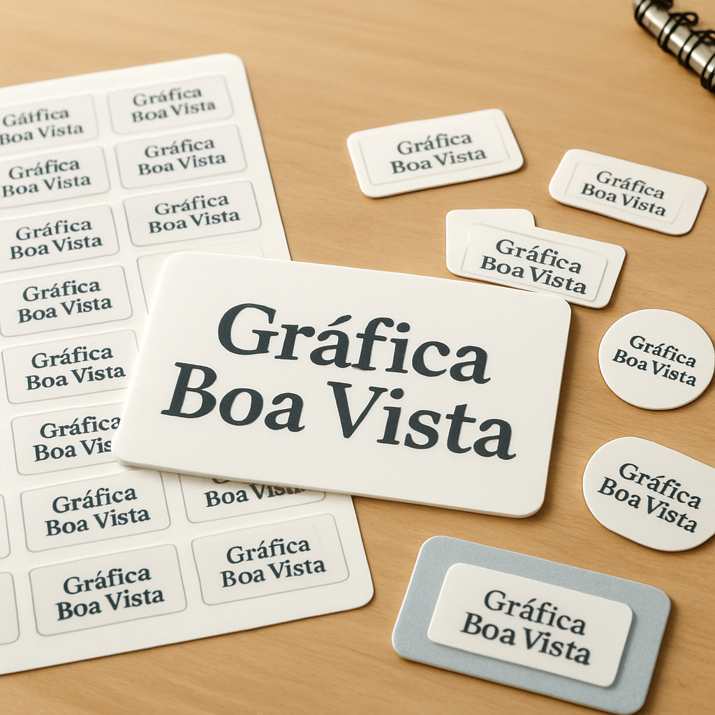 Combo de etiqueta escolar impermeável com etiquetas personalizadas sobre uma mesa, ao lado de material escolar