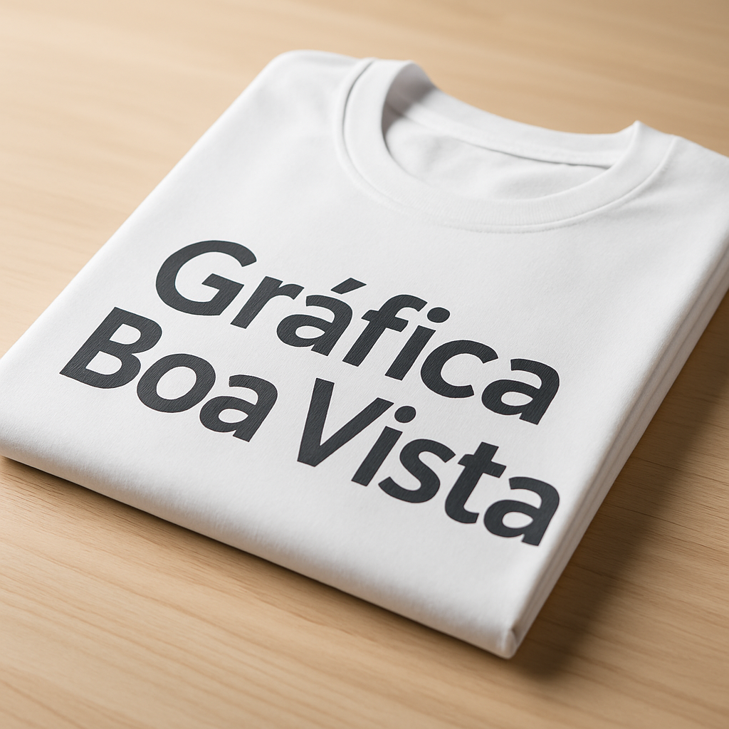 Camisetas personalizadas em poliviscose branca e preta apresentadas em uma gráfica em Curitiba