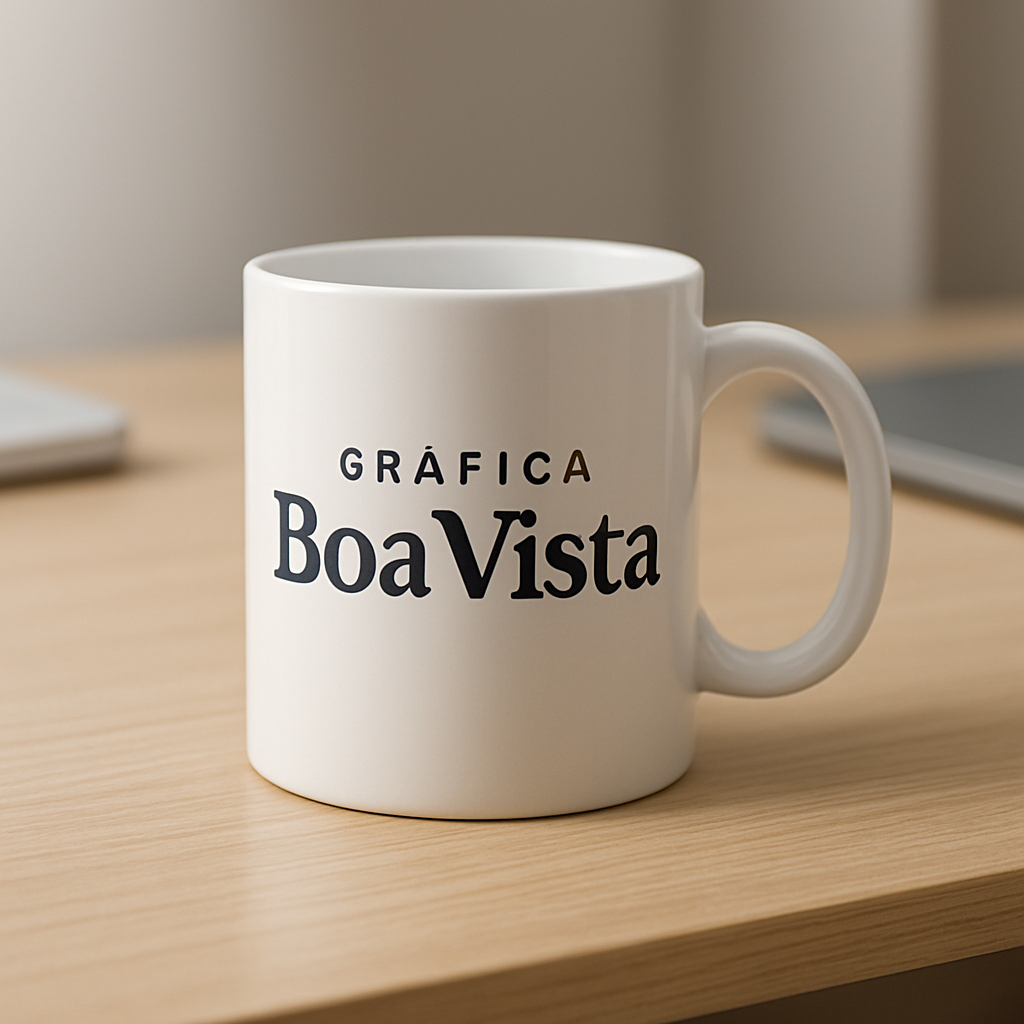 Canecas personalizadas de porcelana branca em uma gráfica, prontas para orçamento e produção