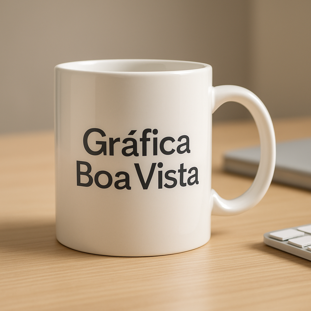 Canecas personalizadas de porcelana branca em uma gráfica, prontas para orçamento e produção