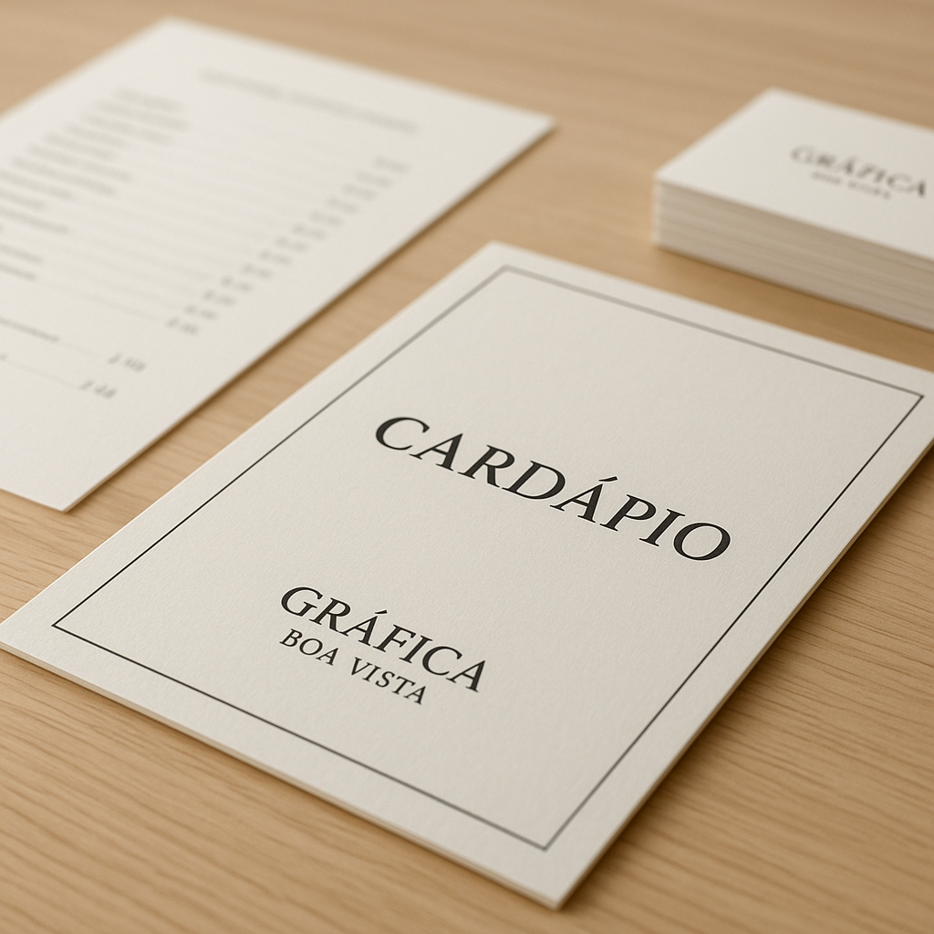 Cardápio para restaurante impresso sobre mesa em ambiente sofisticado
