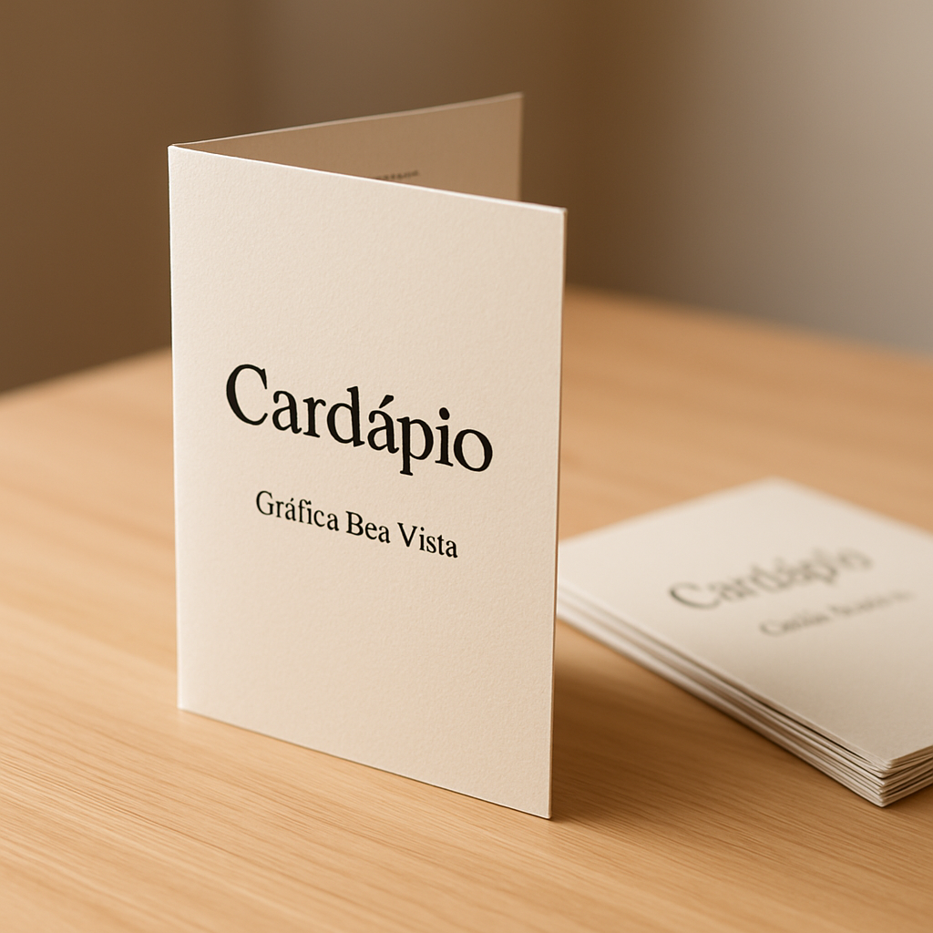 Cardápio para restaurante impresso sobre mesa em ambiente sofisticado