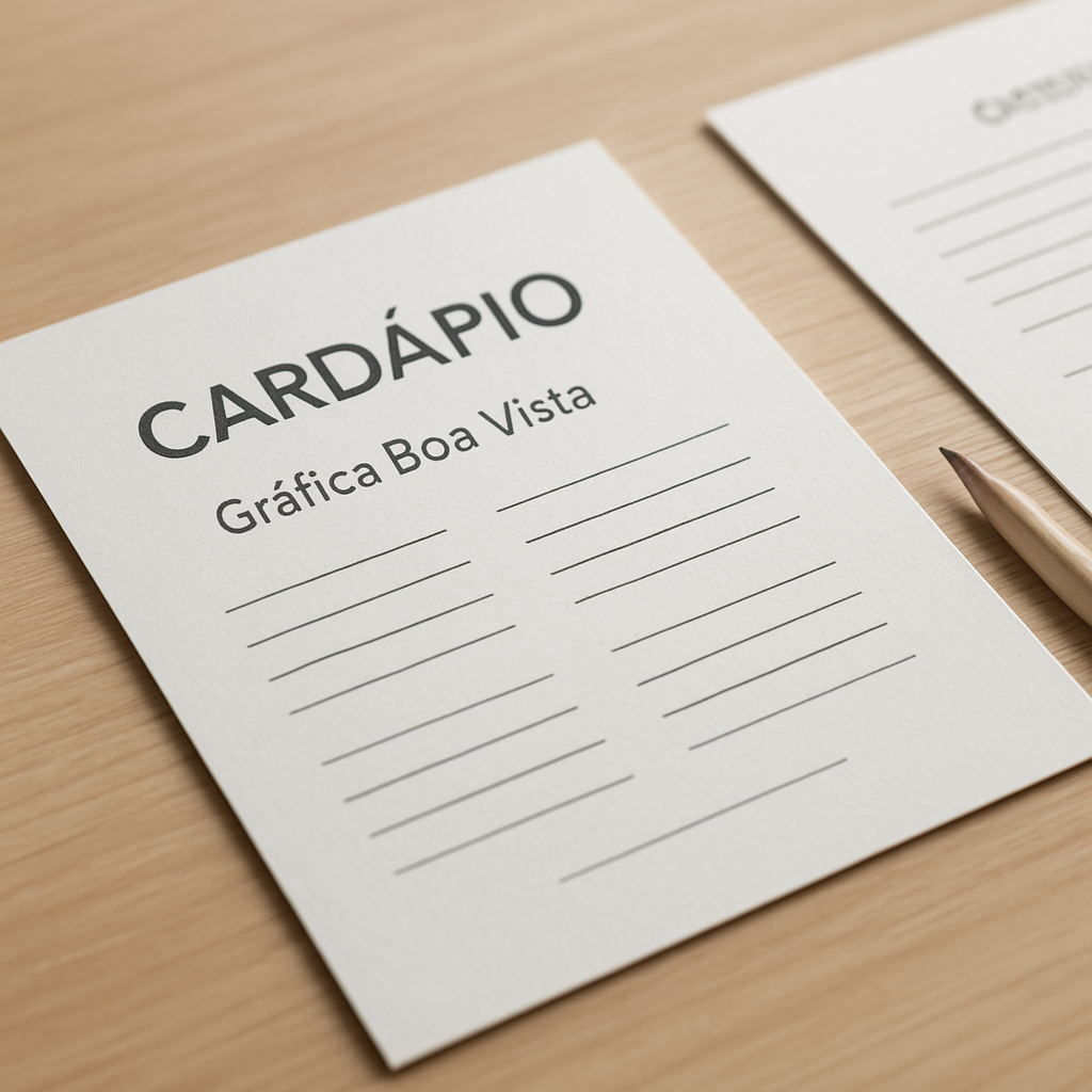 Cardápio para restaurante impresso sobre mesa em ambiente sofisticado