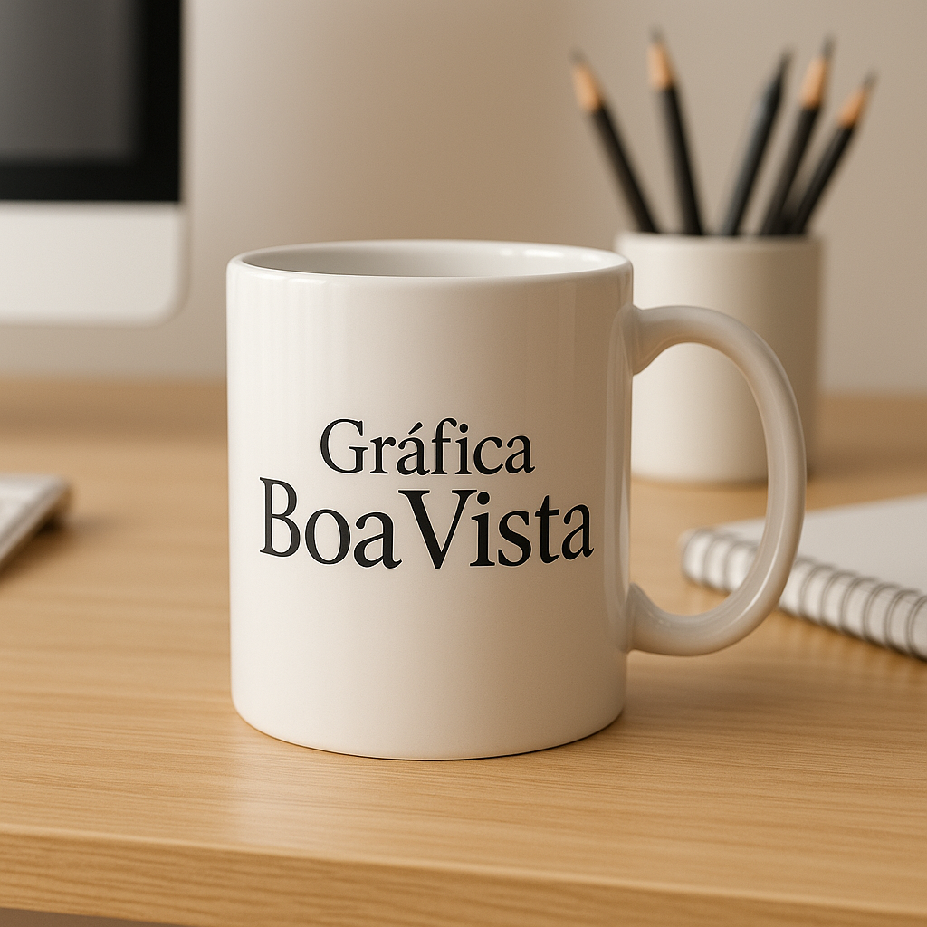 Copos personalizados em diferentes materiais e acabamentos, com aparência profissional em fundo limpo