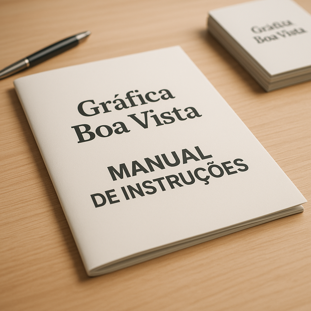 Foto de gráfica em Curitiba com manuais de instruções impressos, amostras de papel e conferência de acabamento