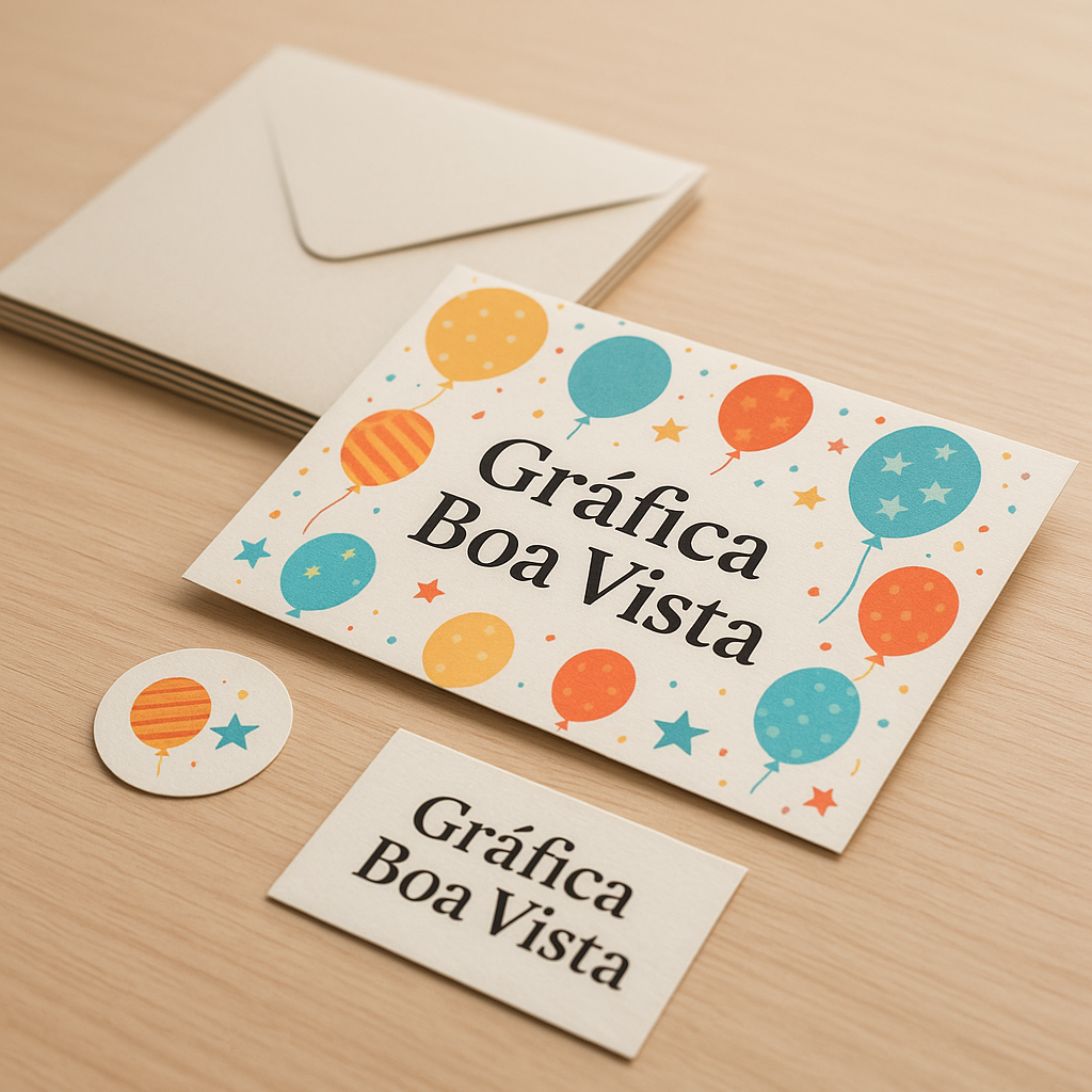 Convite de aniversário para clínicas e consultórios impresso com visual elegante sobre uma mesa limpa