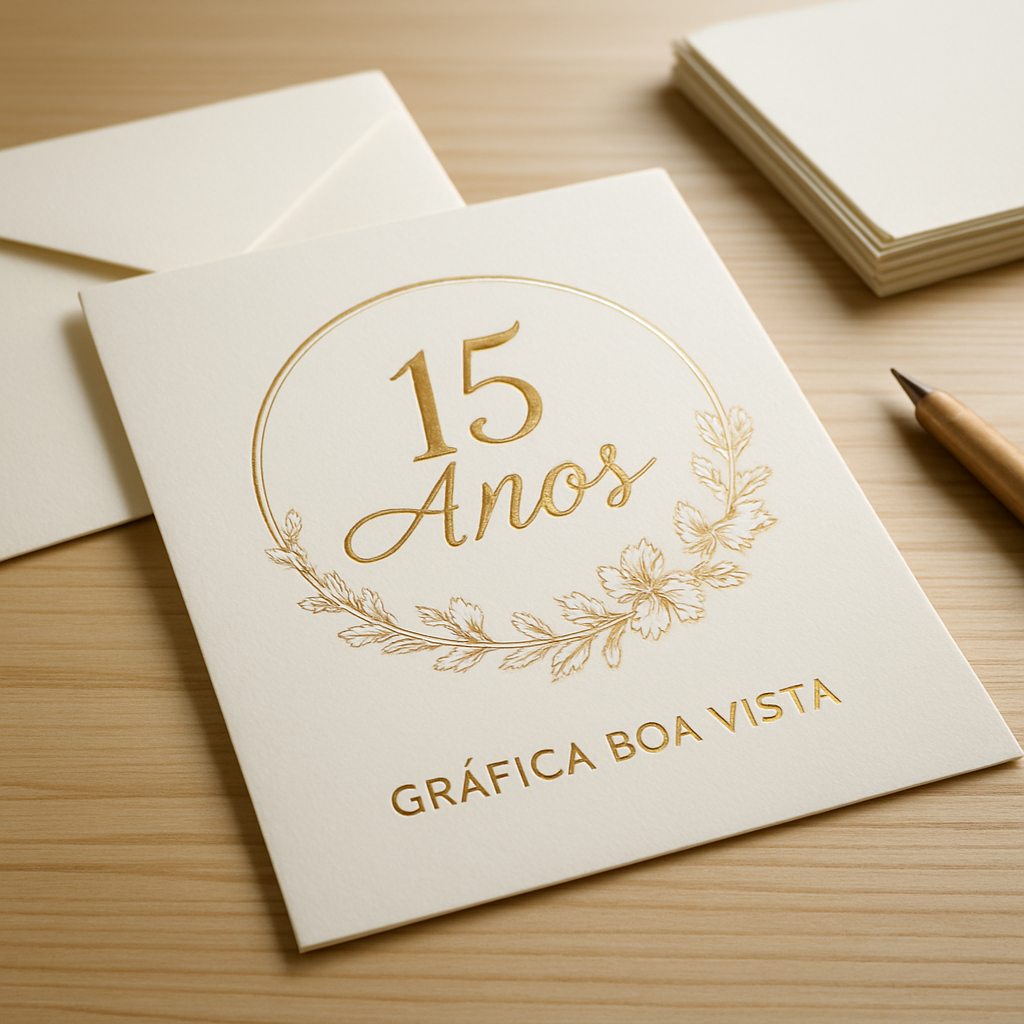 Convites de 15 anos elegantes produzidos por gráfica em Curitiba, com papel sofisticado e acabamento refinado