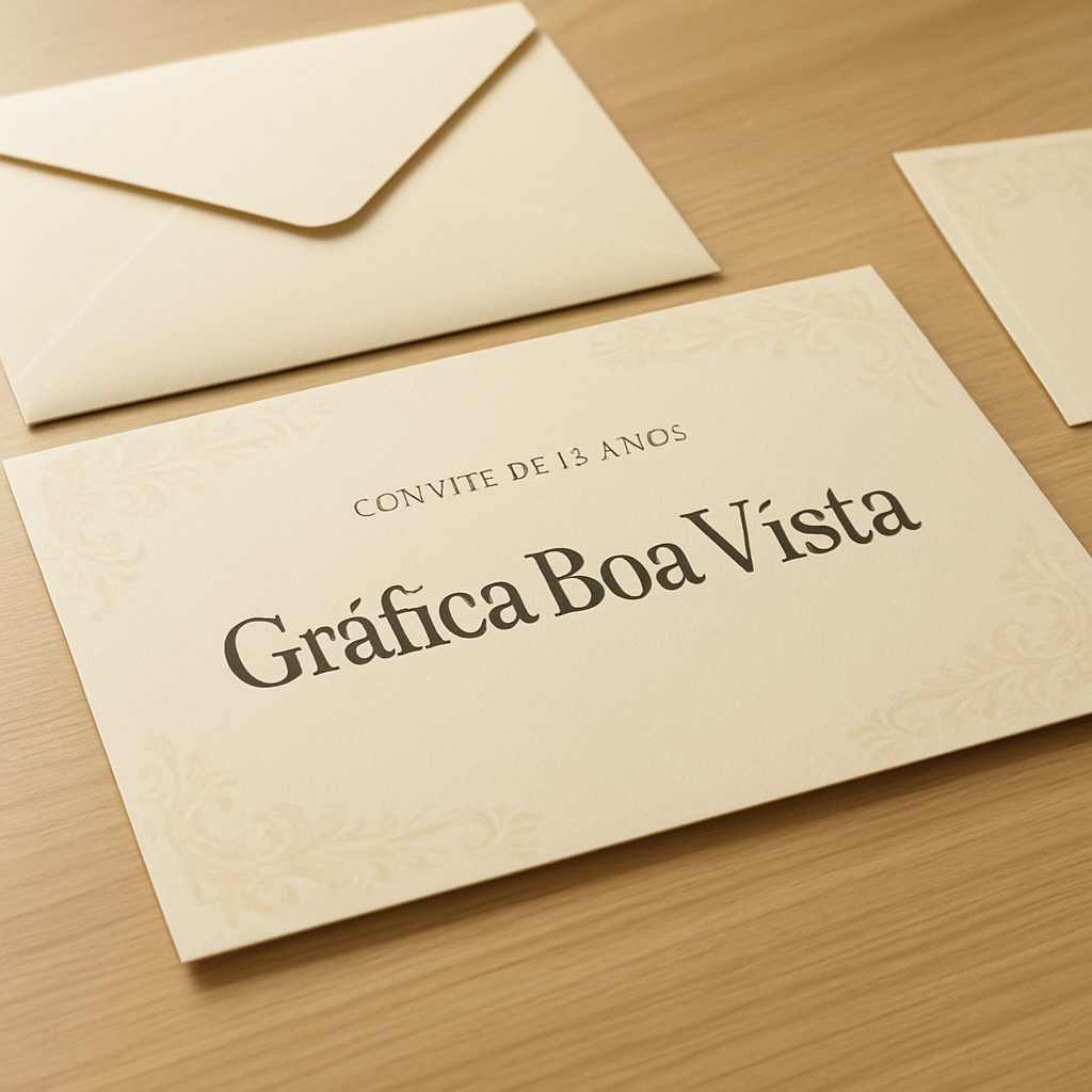 Convites de 15 anos elegantes produzidos por gráfica em Curitiba, com papel sofisticado e acabamento refinado