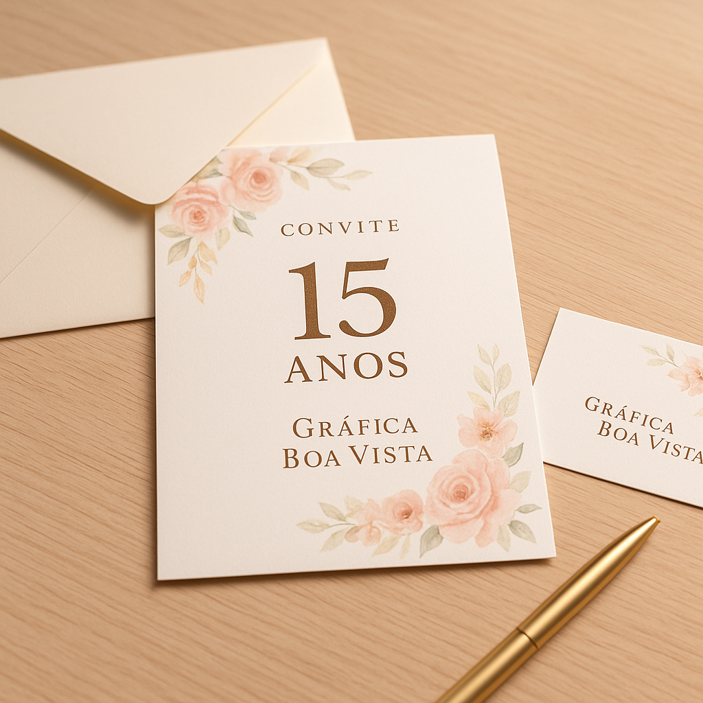 Convites de 15 anos elegantes com papel premium e acabamento sofisticado